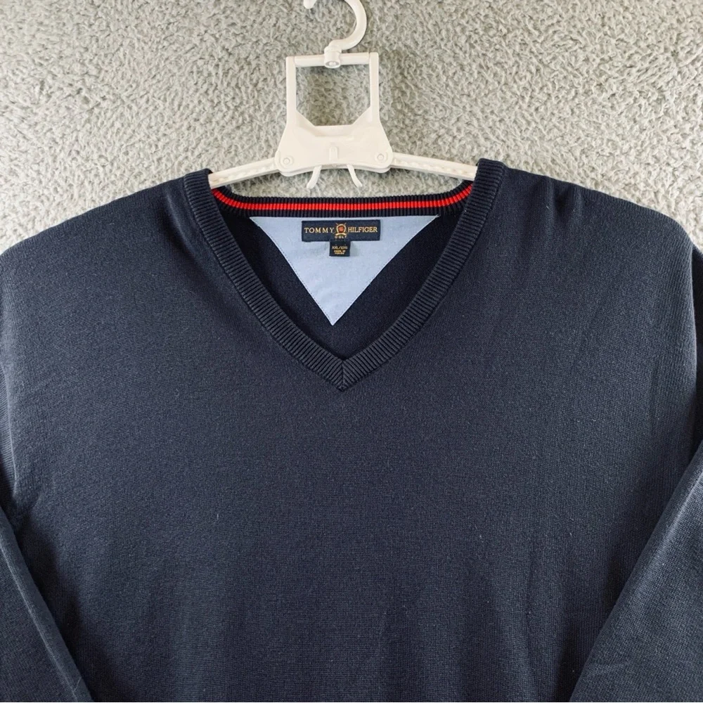 Tommy Hilfiger Golf Sweater Men's Long Sleeve‎ V Neck Pullover Cotton Navy XXL